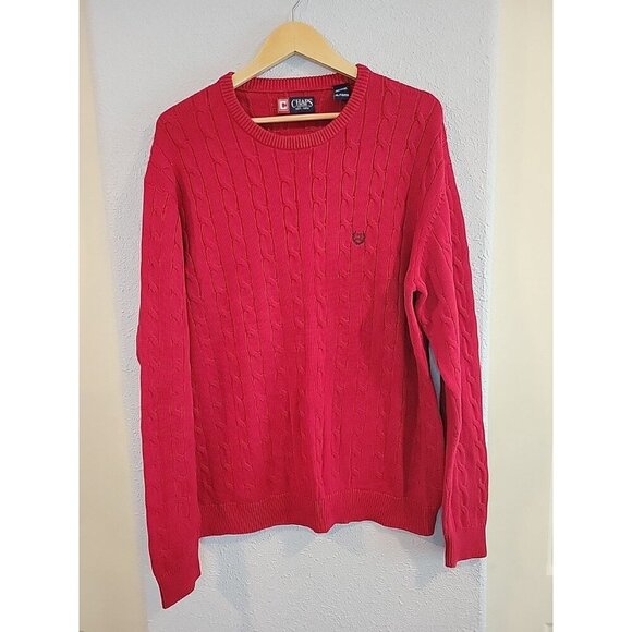Chaps Ralph Lauren Cable Knit Sweater Mens XL Red Crew Neck Pullover Y2K - Picture 1 of 6